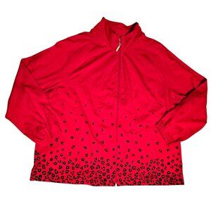 Kim Rogers Womens 2X Red Zip-Up Jacket Leopard Print Hem Stretch Lightweight